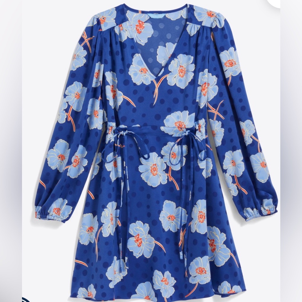 Draper James Kelly Babydoll floral  Midi Dress in printed Dot Jaquard NWT